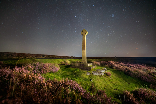 Milky way and cross at North York Moors, Rosedale, UK